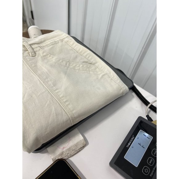 Time and Tru High Rise Utility Slim Jeans Womens 14 Cream Cotton Blend Carpenter - Picture 7 of 9